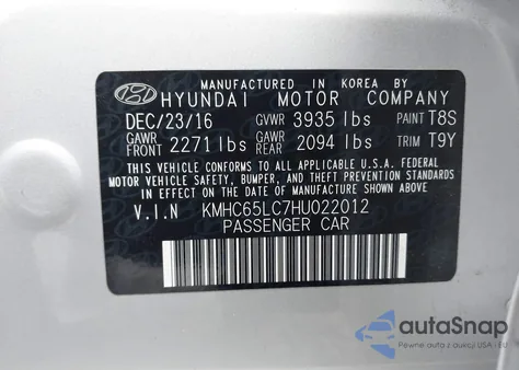 2017 Hyundai Ioniq Hybrid Blue z USA, uszkodzony, nr VIN KMHC65LC7HU022012